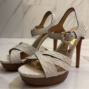 Coach Cream Textured Heeled Sandals
